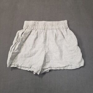 Love and Confuse Shorts Womens Medium Blue White Striped 100% Linen High Waist